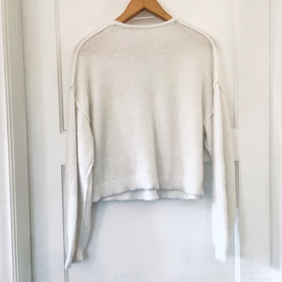 Free People Sweater Womens Size XS Cream Fuzzy Deep V-Neck Boho Casual Stretch - Picture 10 of 12